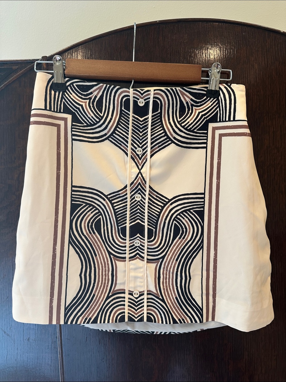 Ivory Mini Skirt with Black and Brown Graphic Panel